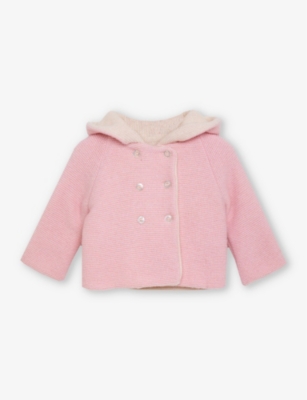 Trotters Babies'  Pale Pink Teddy Ear-embroidered Wool And Cashmere-blend Coat 1-9 Months