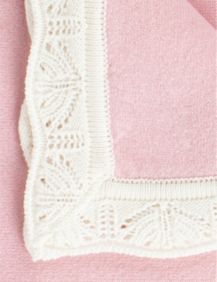 Shop Trotters Openwork Frilled-trim Cashmere Blanket In Pale Pink
