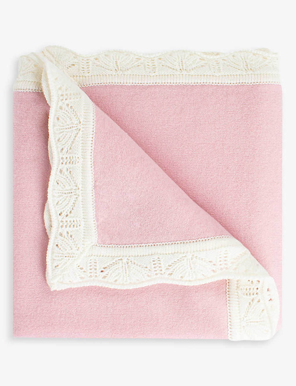 Trotters Pale Pink Openwork Frilled-trim Cashmere Blanket