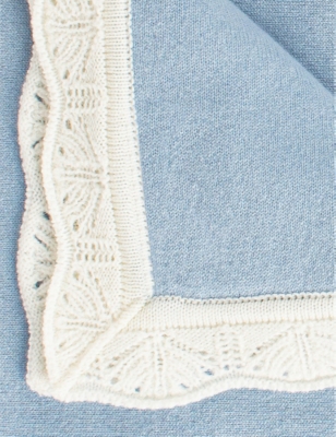 Shop Trotters Openwork Frilled-trim Cashmere Blanket In Pale Blue