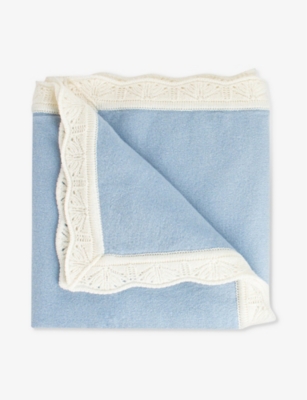 Trotters Pale Blue Openwork Frilled-trim Cashmere Blanket