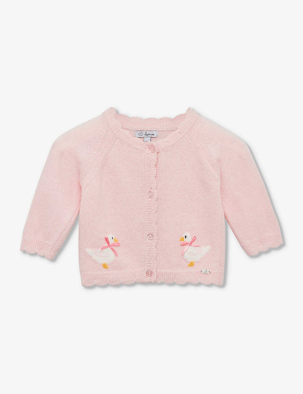 Trotters Girls Pale Pink Kids Jemima Duck-intarsia Knitted Cardigan 0-9 Months