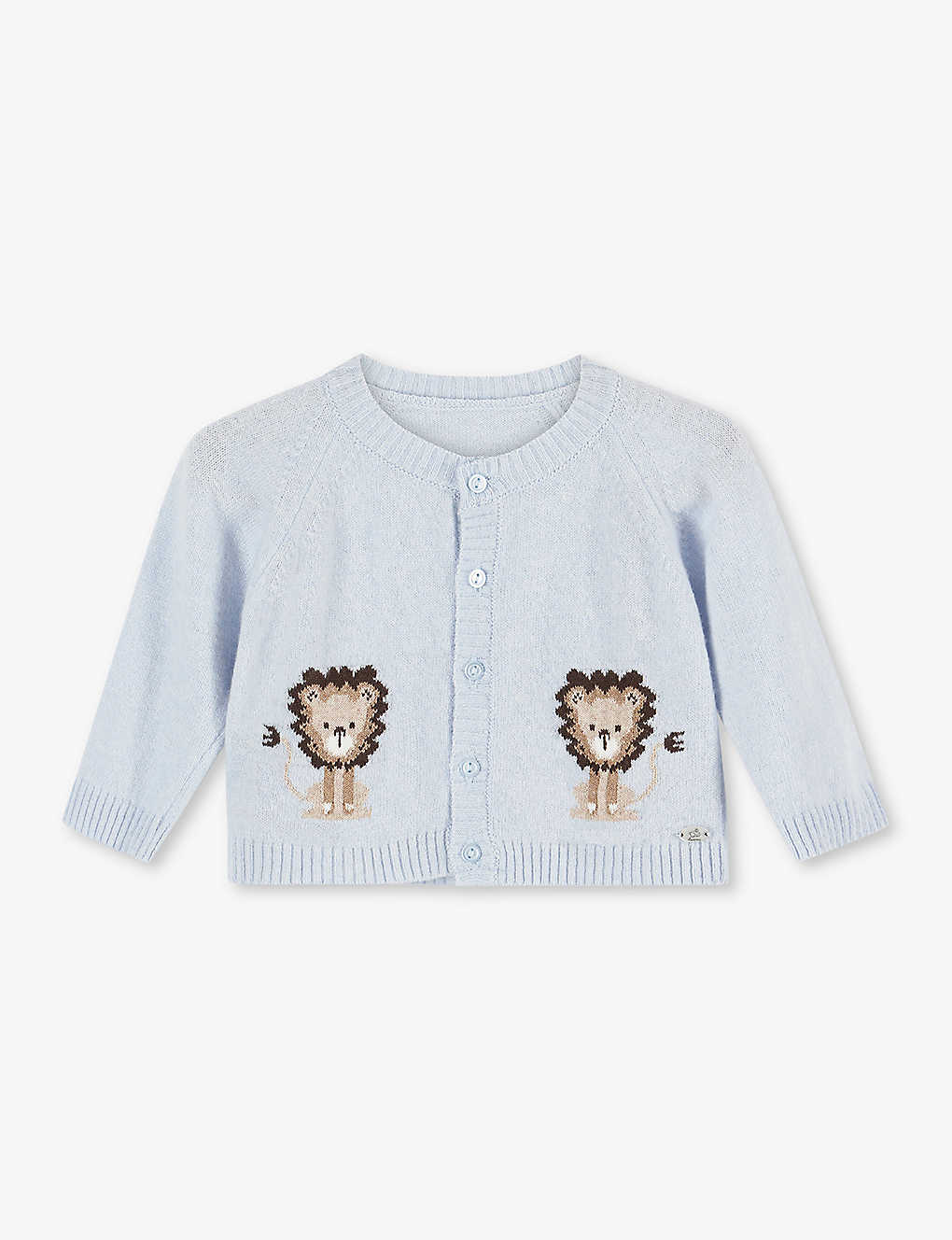 Trotters Babies' Augustus Lion-intarsia Knitted Cardigan 0-9 Months In Pale Blue