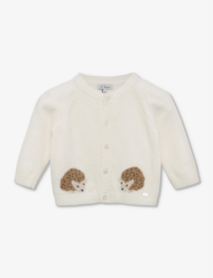 Trotters Girls Off-white Kids Prickles Hedgehog-intarsia Knitted Cardigan 0-9 Months