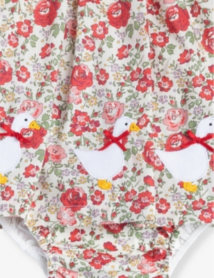 Shop Trotters Red Felicitie My First Duck Floral-print Cotton Dress 0-9 Months