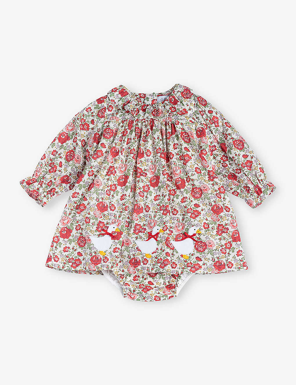 Trotters Babies'  Red Felicitie My First Duck Floral-print Cotton Dress 0-9 Months