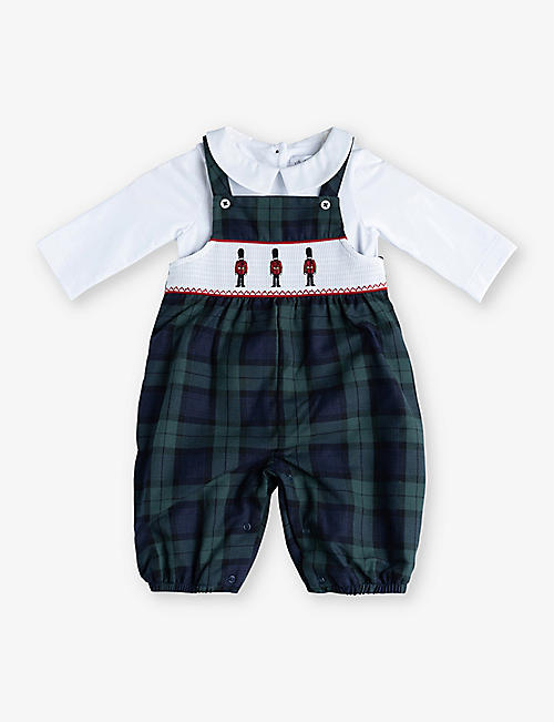 TROTTERS: My First Christmas soldier-embroidered stretch-cotton dungarees 0-9 months