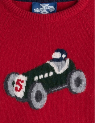 Shop Trotters Henry Car-intarsia Knitted Jumper 2-11 Years In Red