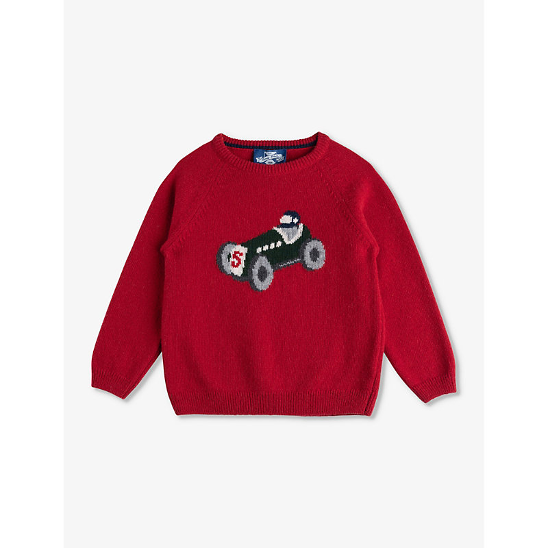 Trotters Babies'  Red Henry Car-intarsia Knitted Jumper 2-11 Years