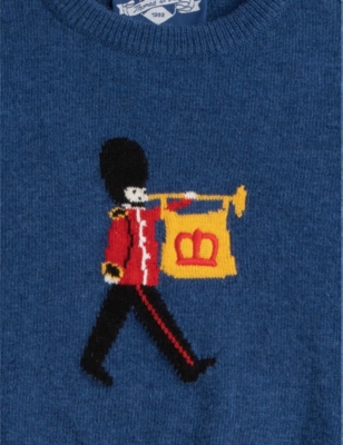 Shop Trotters Denim Blue Marl Guardsman-intarsia Regular-fit Wool-blend Jumper 3-24 Months