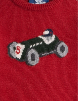 Shop Trotters Red Henry Car-motif Wool-blend Jumper 3-24 Months