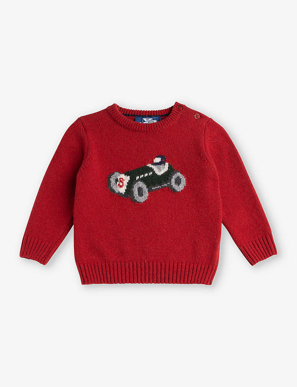 Trotters Babies'  Red Henry Car-motif Wool-blend Jumper 3-24 Months