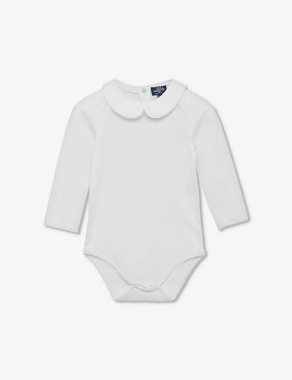 Trotters White Milo Piped-trim Stretch-cotton Babygrow 3-24 Months