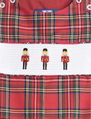 Shop Trotters Red Tartan Archie Nutcracker-embroidered Tartan Cotton Romper 3-24 Months