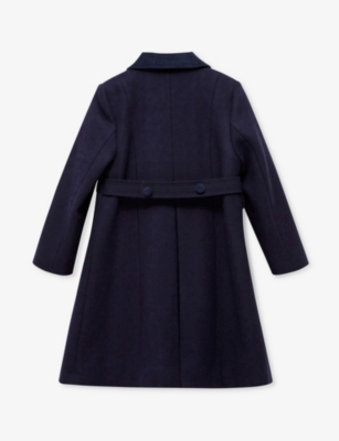 Shop Trotters Girls Vy Kids Classic Velvet-collar Wool Coat 2-11 Years In Navy