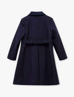 Trotters Classic Velvet-collar Wool Coat 2-11 Years In Navy