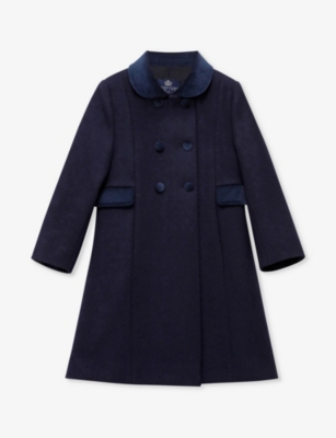 Shop Trotters Girls Vy Kids Classic Velvet-collar Wool Coat 2-11 Years In Navy