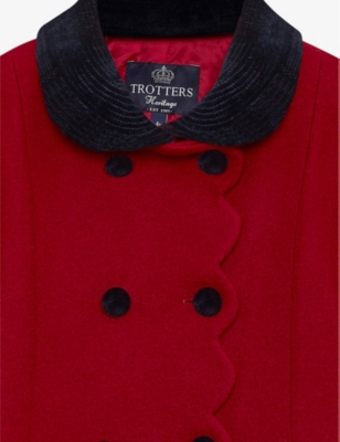 Shop Trotters Girls Red Kids Scalloped-trim Velvet-collar Wool Coat 2-11 Years