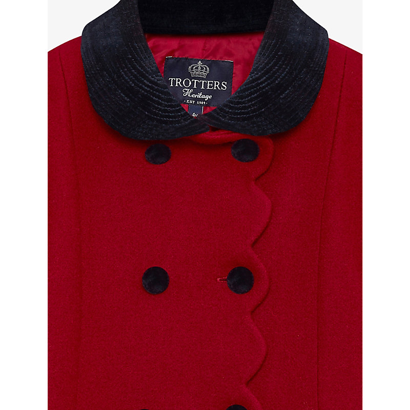 Shop Trotters Girls Red Kids Scalloped-trim Velvet-collar Wool Coat 2-11 Years