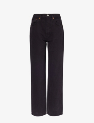 Re/done 90s Brand-patch Straight-leg High-rise Jeans In Washed Black