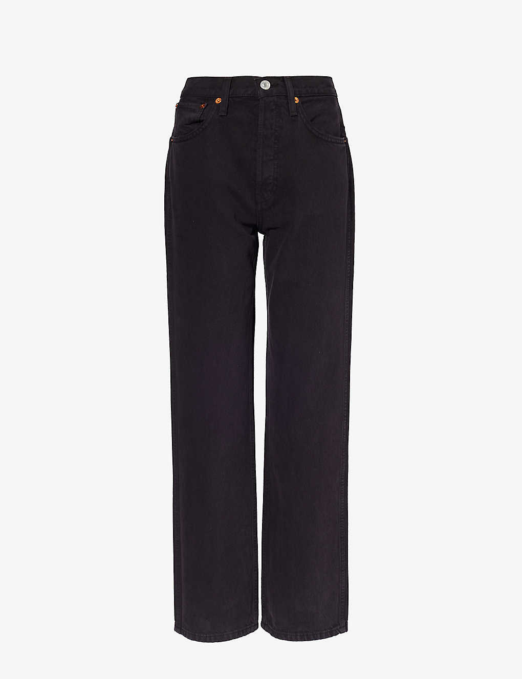 Re/done 90s Brand-patch Straight-leg High-rise Jeans In Washed Black