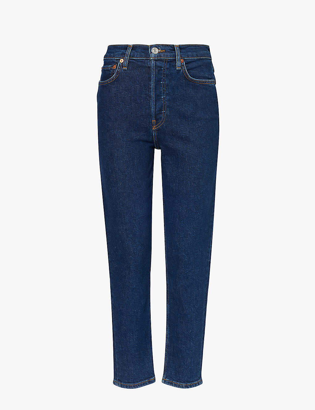 Re/done 90s Brand-patch Slim-leg High-rise Jeans In Blue