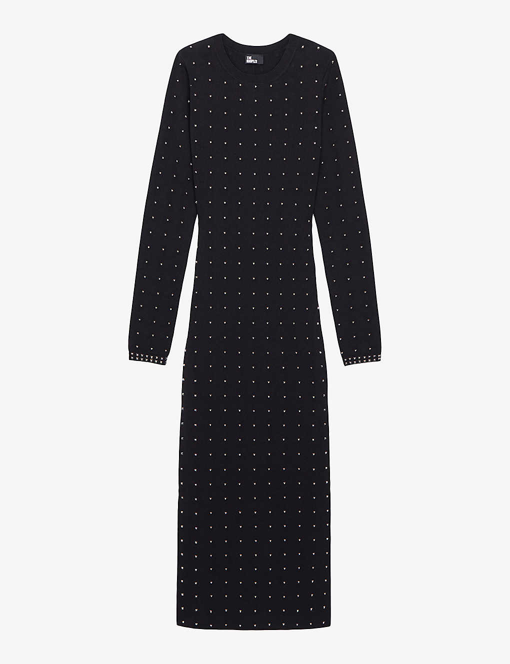 The Kooples Womens Black Spike-embellishment Stretch-woven Midi Dress