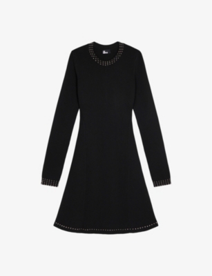 The Kooples Womens Black Stud-embellished Stretch-woven Mini Dress