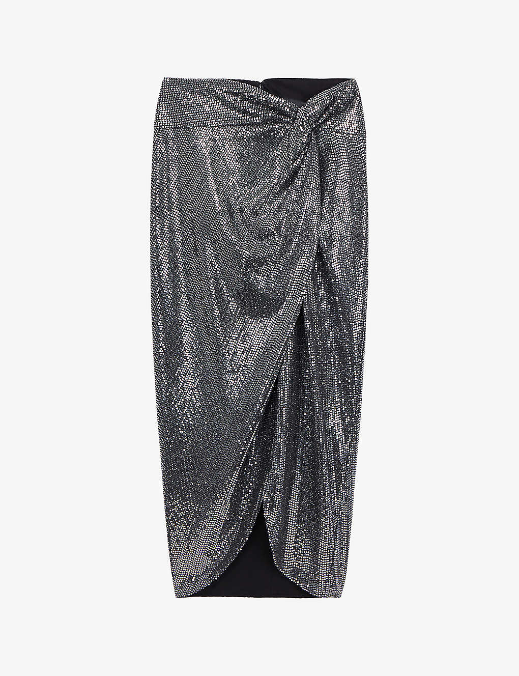The Kooples Womens Silver Sequin-embellished Wrap-front Stretch-woven Midi Skirt