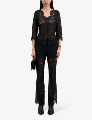Shop The Kooples Sweetheart-neck Scalloped-trim Lace Top In Black