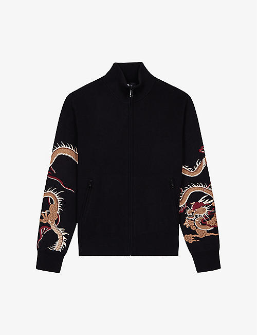 THE KOOPLES: Graphic-embroidered half-zip knitted jumper
