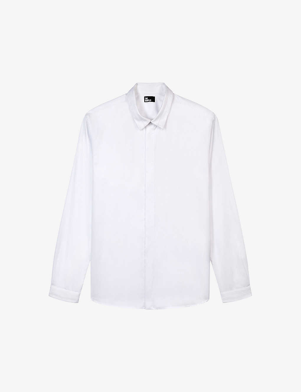 The Kooples Mens White Peal-button Straight-cut Cotton Shirt