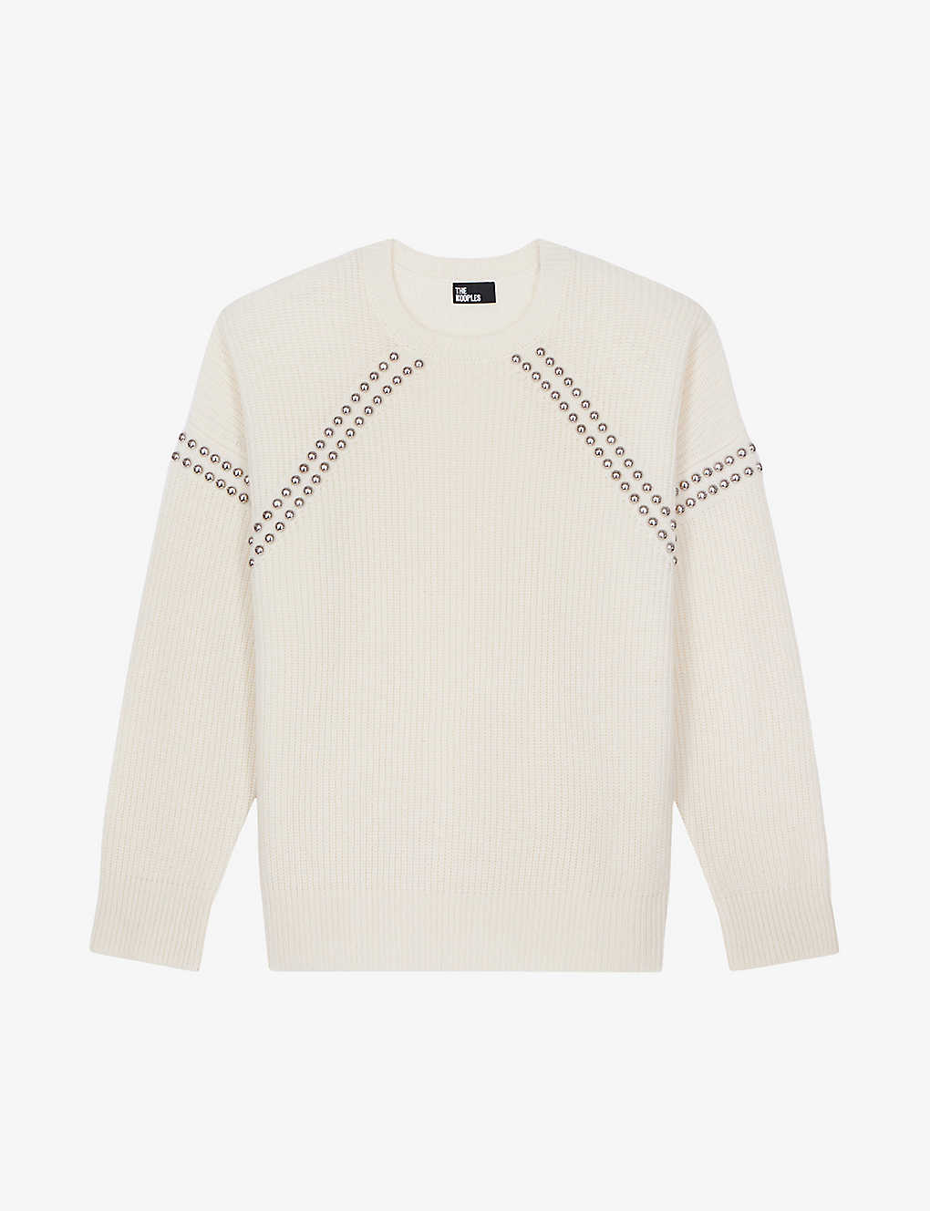 The Kooples Womens Ecru Stud-embellished Ribbed Wool And Cashmere Jumper In Cream