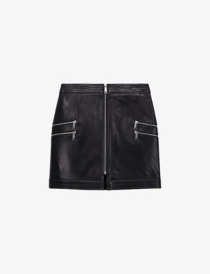 The Kooples Womens Black Zip-pockets High-rise Leather Mini Skirt