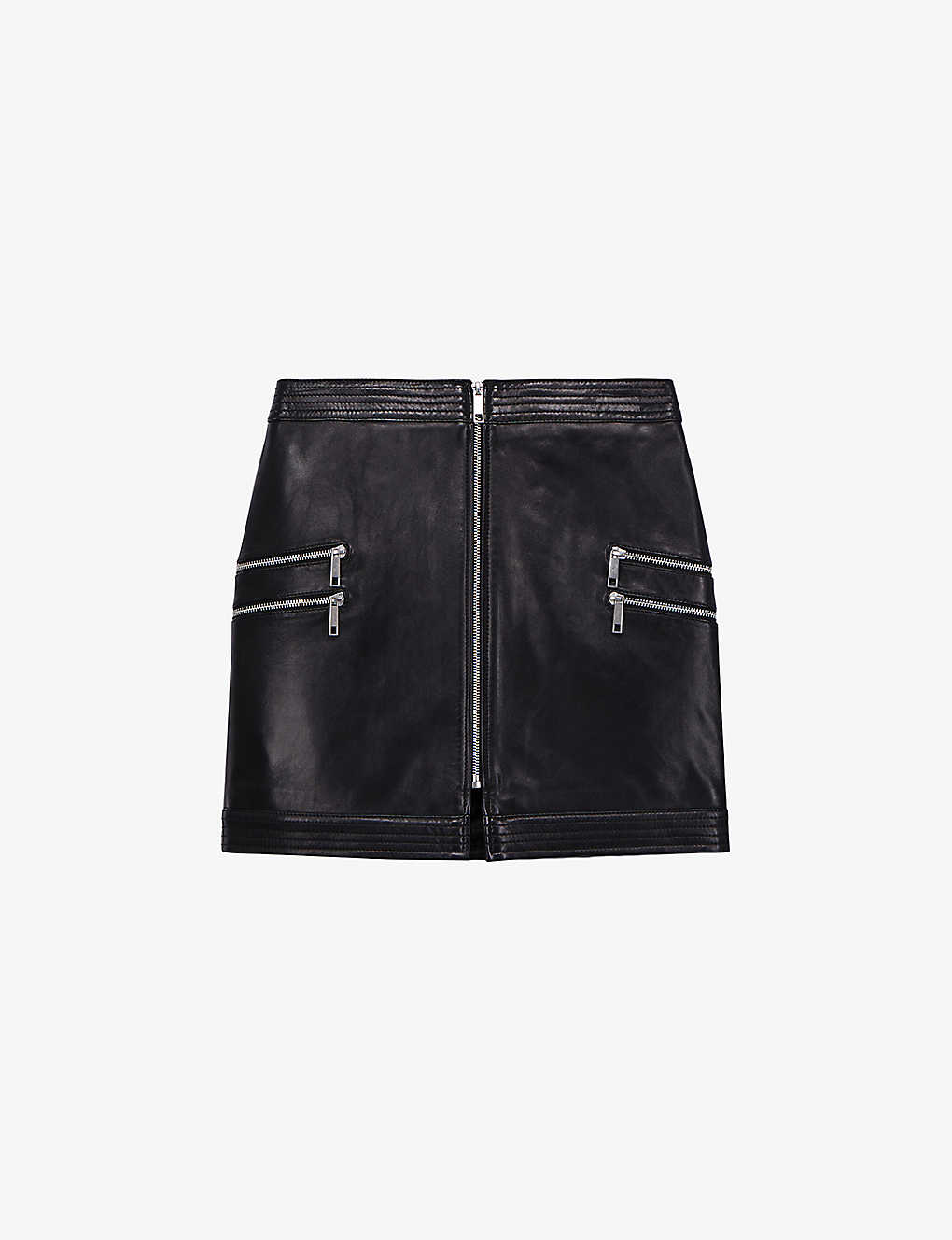The Kooples Womens Black Zip-pockets High-rise Leather Mini Skirt