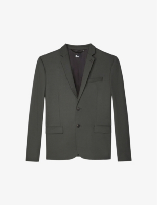 The Kooples Mens Kaki Slim-fit Single-breasted Stretch-wool Blazer