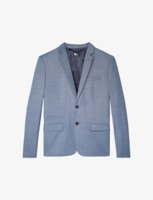 The Kooples Mens Blue Notched-lapel Single-breasted Stretch-wool Blazer