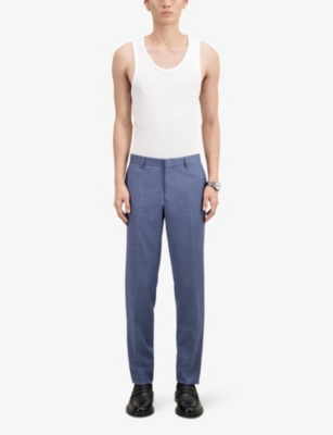 Shop The Kooples Men's Blue Pressed-crease Straight-leg Mis-rise Stretch-wool Trousers