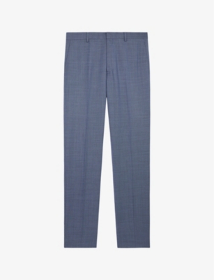 The Kooples Mens Blue Pressed-crease Straight-leg Mis-rise Stretch-wool Trousers