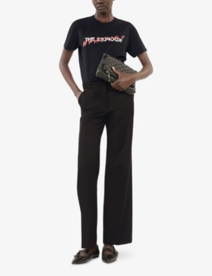 The Kooples Womens Black Pressed-crease Straight-leg High-rise Wool Trousers In Black