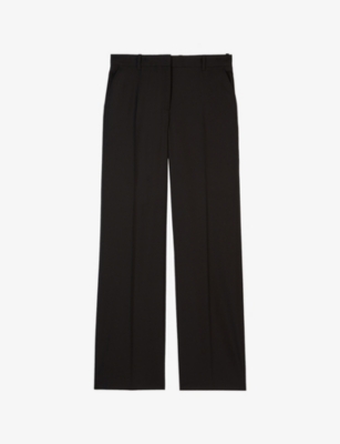 The Kooples Womens Black Pressed-crease Straight-leg High-rise Wool Trousers