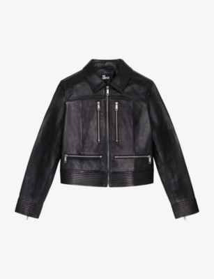 Shop The Kooples Women's Black Zip-pocket Leather Jacket