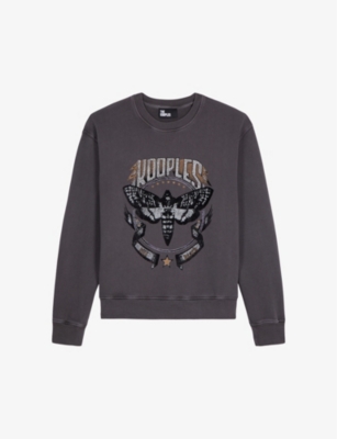 The Kooples Womens Carbone Logo-print Rhinestone-embellished Cotton Sweatshirt