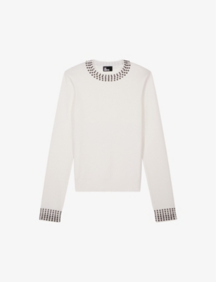 The Kooples Womens Ecru Stud-embellishment Stretch-knit Jumper