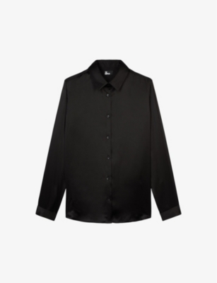 The Kooples Womens Black Tonal-button Relaxed-fit Silk Shirt