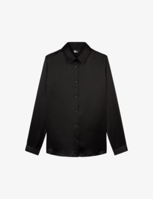 The Kooples Womens Black Tonal-button Relaxed-fit Silk Shirt In Black