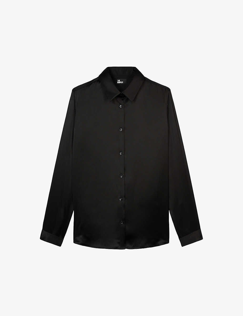 The Kooples Womens Black Tonal-button Relaxed-fit Silk Shirt