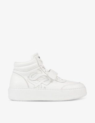 The Kooples Womens White Logo-patch Faux-leather High-top Trainers