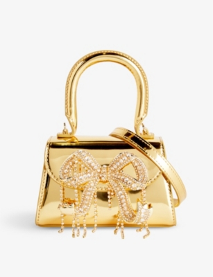 Self-portrait Self Portrait Gold Bow Micro Leather Top-handle Bag