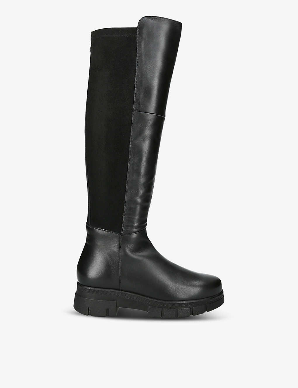 Carvela Comfort Womens Black Run Contrast-panel Leather Knee-high Boots